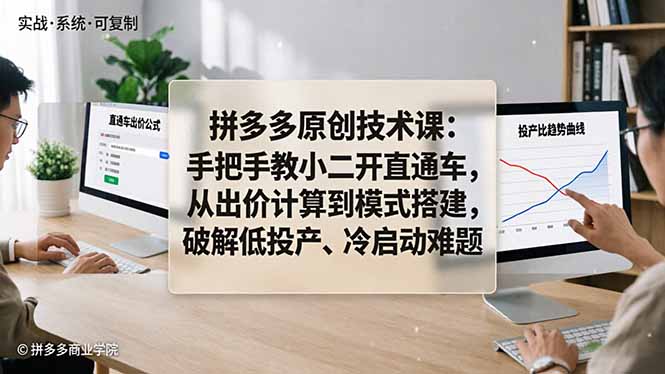 拼多多原创技术课：手把手教小二开直通车，从出价计算到模式搭建，破解低投产、冷启动难题-惠声资源站