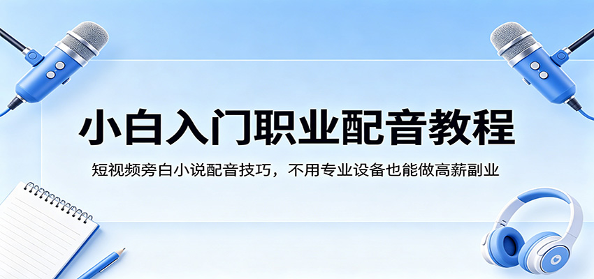 小白入门职业配音教程，短视频旁白小说配音技巧，不用专业设备也能做高薪副业-惠声资源站