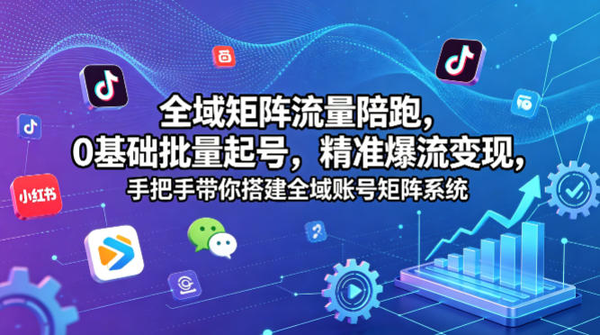全域矩阵流量陪跑，0基础批量起号，精准爆流变现，手把手带你搭建全域账号矩阵系统-惠声资源站