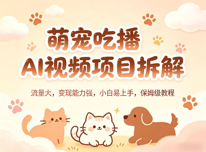 萌宠吃播AI视频项目拆解，流量大，变现能力强，小白易上手，保姆级教程-惠声资源站
