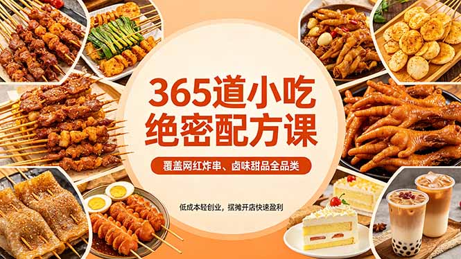 365道小吃绝密配方课：覆盖网红炸串、卤味甜品全品类，低成本轻创业，摆摊开店快速盈利-惠声资源站