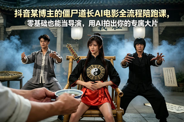 抖音某博主的僵尸道长AI电影全流程陪跑课，零基础也能当导演，用AI拍出你的专属大片-惠声资源站