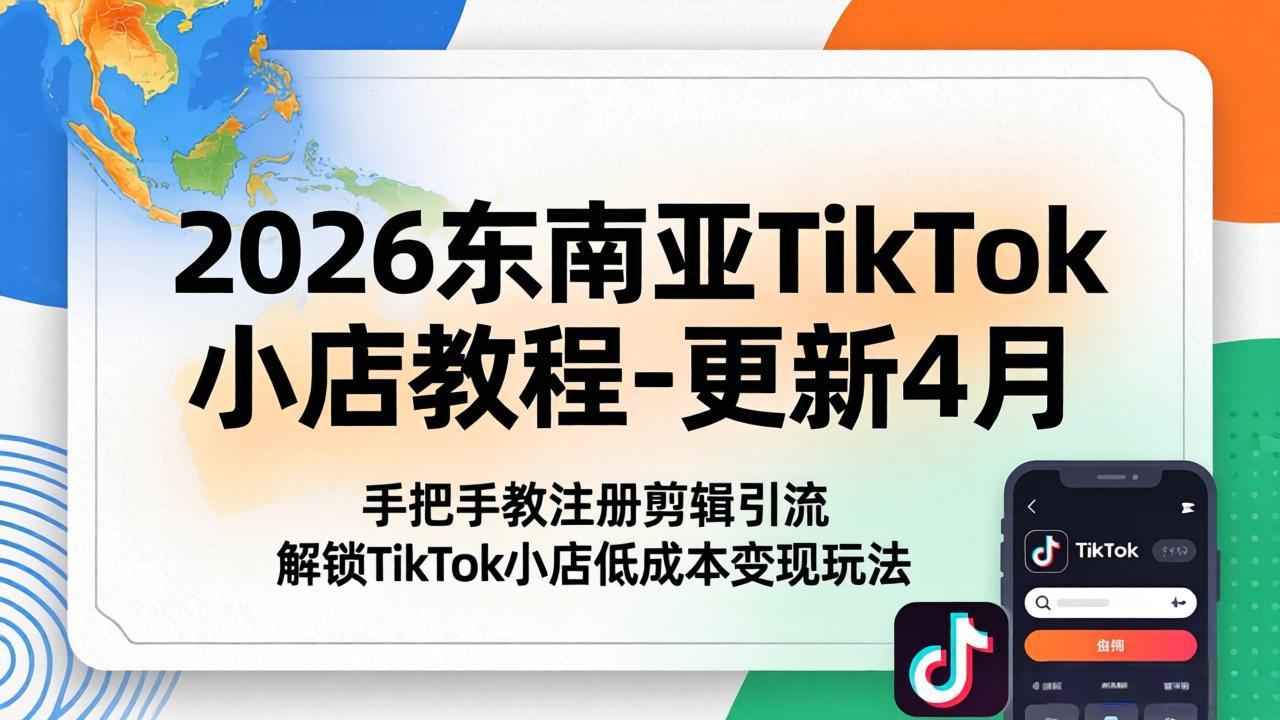 2026东南亚TikTok小店教程-更新4月，手把手教注册剪辑引流，解锁TikTok小店低成本变现玩法-惠声资源站
