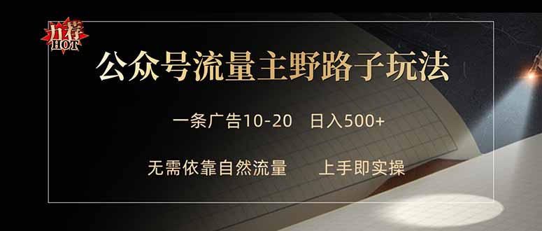 公众号流量主野路子玩法 单条广告10-20元 日入500+-惠声资源站