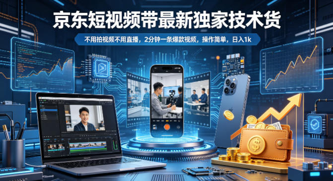京东短视频带货最新独家技术，不用拍视频不用直播，2分钟一条爆款视频，操作简单，日入1k+【揭秘】-惠声资源站
