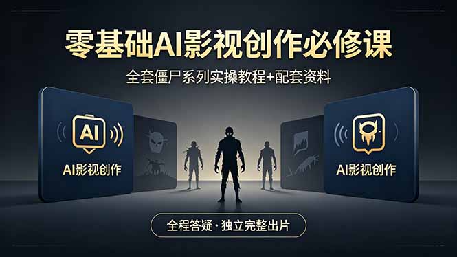 零基础AI影视创作必修课，全套僵尸系列实操教程加配套资料，全程答疑带你独立完整出片-惠声资源站