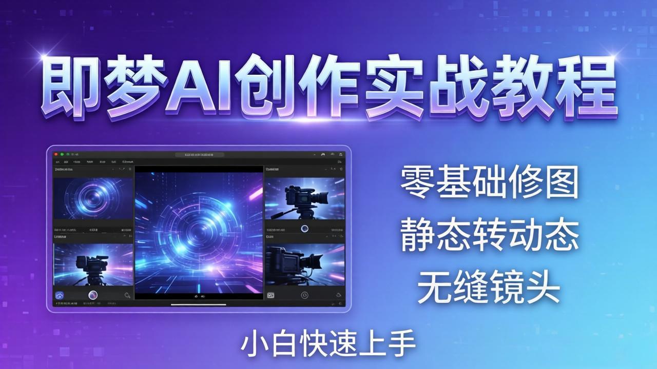 即梦AI创作实战教程，从零基础修图到AI导演，实战教学静态转动态+无缝镜头，小白快速上手-惠声资源站