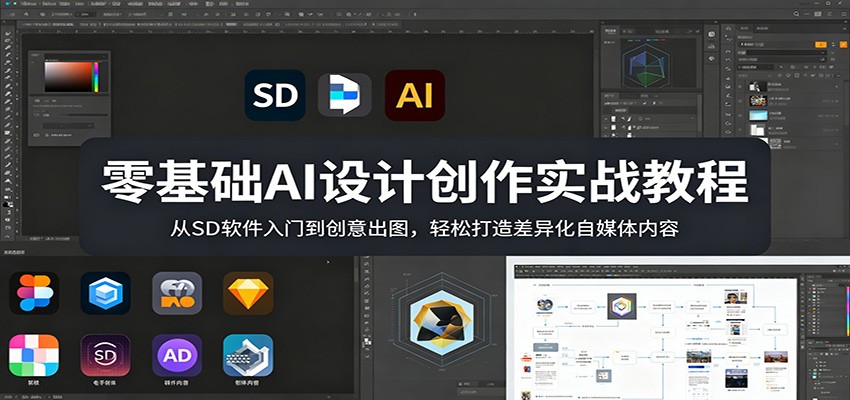 零基础AI设计创作实战教程：从SD软件入门到创意出图，轻松打造差异化自媒体内容-惠声资源站