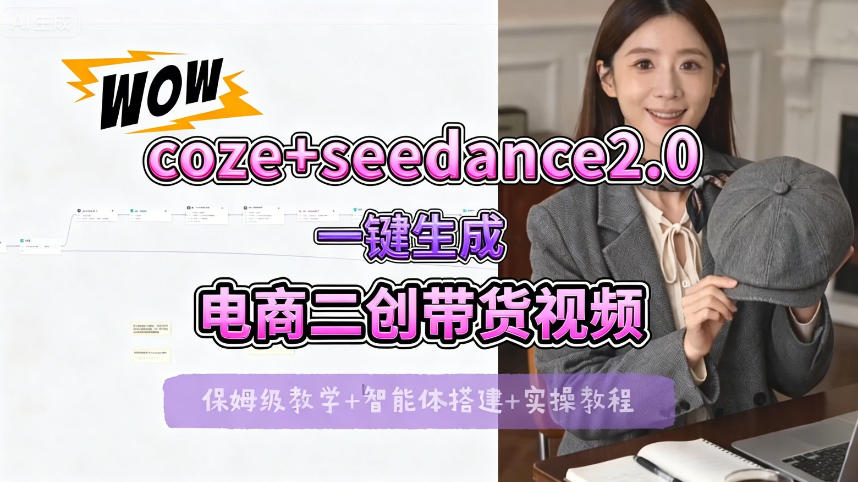 【Coze工作流搭建实操教程】seedance2.0+coze一键生成电商二创带货视频，全流程保姆级教学-惠声资源站