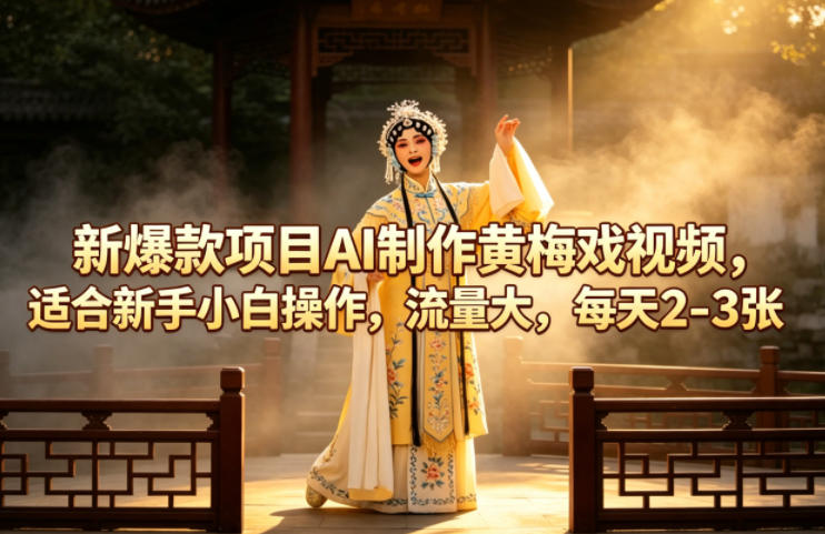 新爆款项目AI制作黄梅戏视频，适合新手小白操作，流量大，每天2-3张-惠声资源站