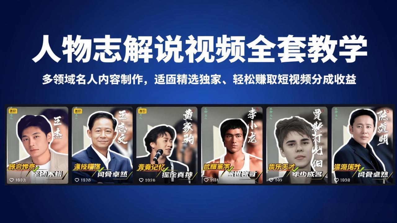 人物志解说视频全套教学，多领域名人内容制作，适配精选独家，轻松赚取短视频分成收益-惠声资源站