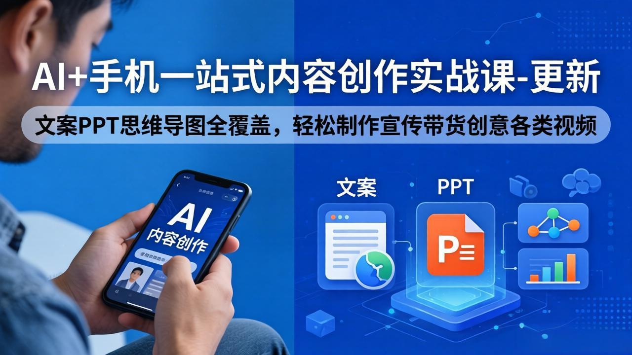 AI+手机一站式内容创作实战课-更新，文案PPT思维导图全覆盖，轻松制作宣传带货创意各类视频-惠声资源站