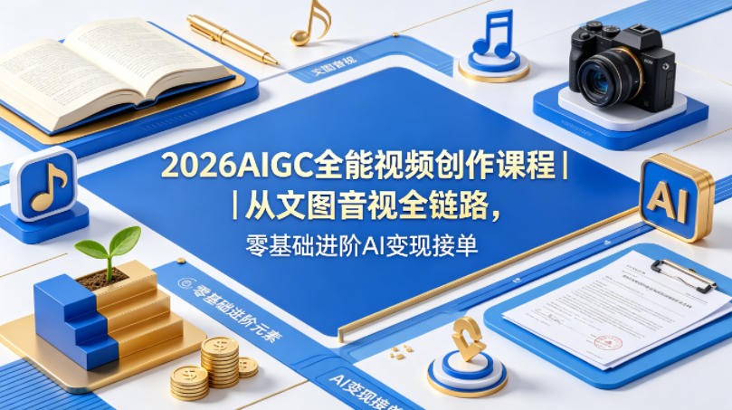 2026AIGC全能视频创作课程｜从文图音视全链路，零基础进阶AI变现接单-惠声资源站