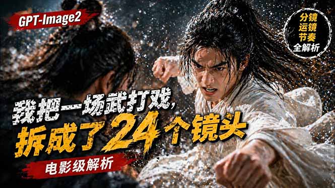 用GPT-Image2，把一段武打对决拆成24个连续镜头，从人物建立、动作衔接、运镜节奏，到情绪爆发-惠声资源站