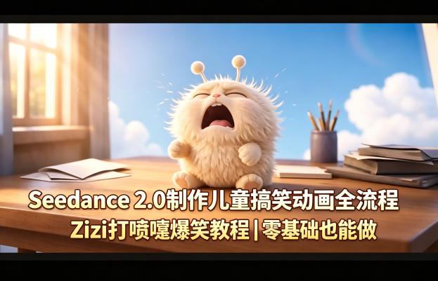 Seedance 2.0制作儿童搞笑动画全流程Zizi打喷嚏爆笑教程｜零基础也能做-惠声资源站