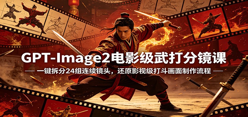GPT-Image2电影级武打分镜课：一键拆分24组连续镜头，还原影视级打斗画面制作流程-惠声资源站