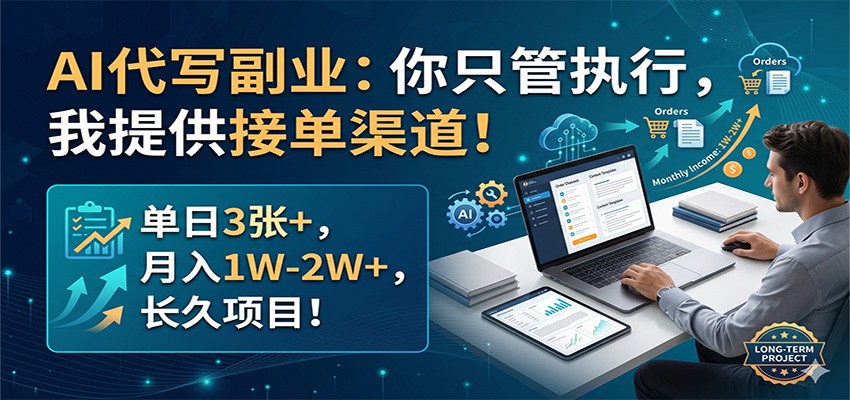 AI代写副业：你只管执行，我提供接单渠道！单日3张+，月入1W-2W+，长久项目-惠声资源站