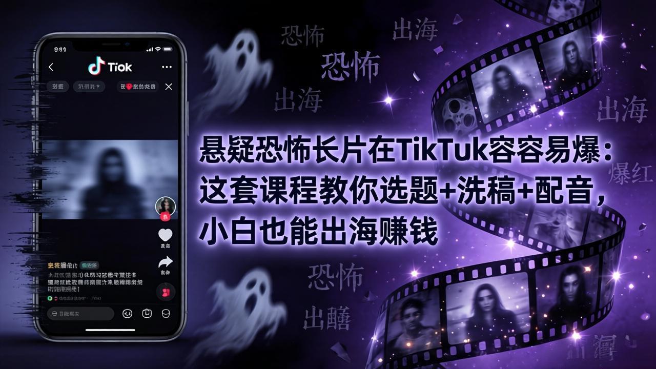悬疑恐怖长片在TikTok最容易爆：这套课程教你选题+洗稿+配音，小白也能出海赚钱-惠声资源站