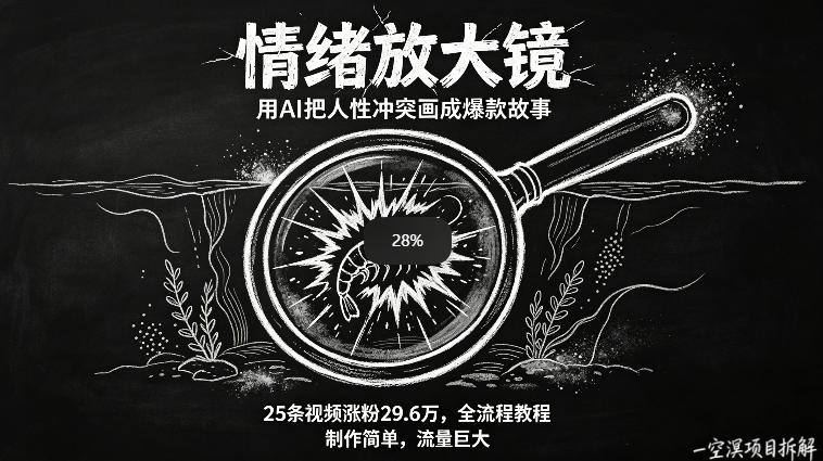 AI制作“情绪放大镜“视频，25条视频涨粉29.6W粉，流量巨大，制作简单，全流程教程-惠声资源站