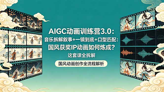 AIGC动画训练营3.0：音乐拆解叙事+一镜到底+口型匹配：国风获奖IP动画如何炼成？这套课全拆解-惠声资源站