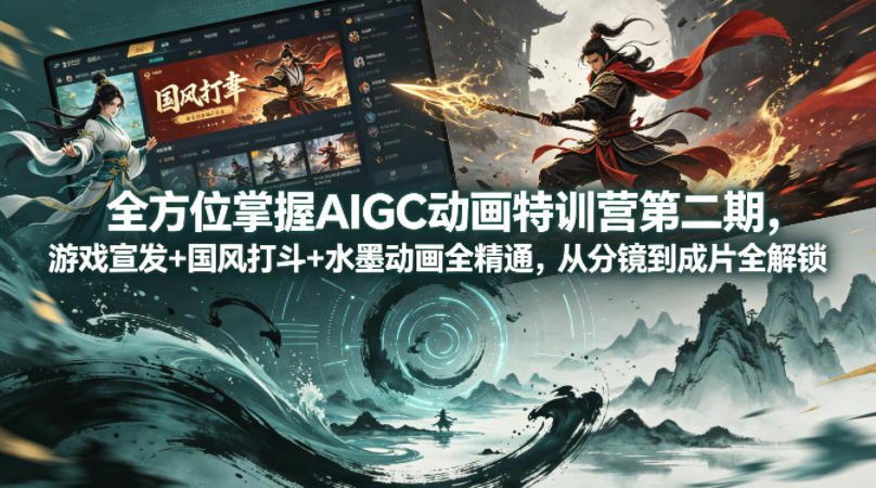 全方位掌握AIGC动画特训营第二期，游戏宣发+国风打斗+水墨动画全精通，从分镜到成片全解锁-惠声资源站