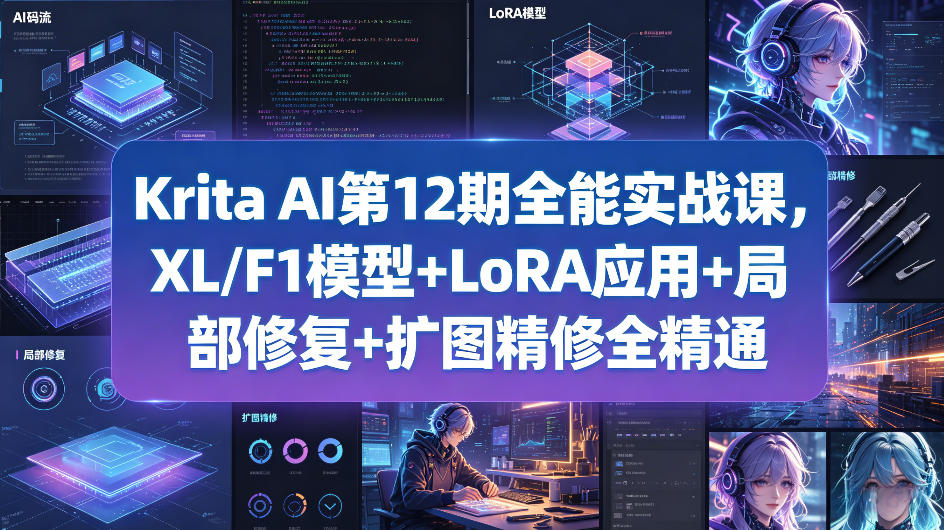 Krita AI第12期全能实战课，XL/F1模型+LoRA应用+局部修复+扩图精修全精通-惠声资源站