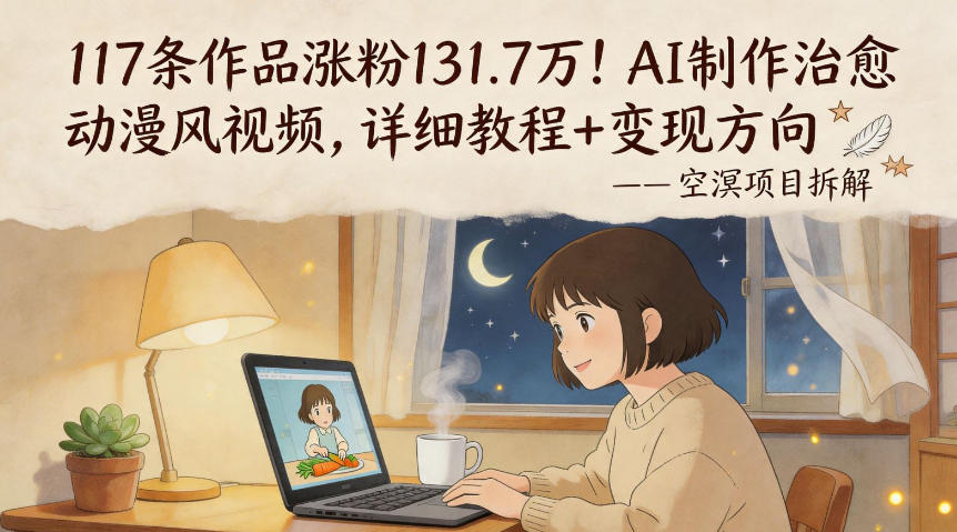 117条作品涨粉131.7W！AI制作治愈动漫风视频，详细教程+变现方向-惠声资源站