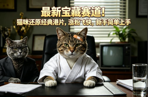 最新宝藏赛道！猫咪还原经典港片，涨粉飞快，新手简单上手-惠声资源站