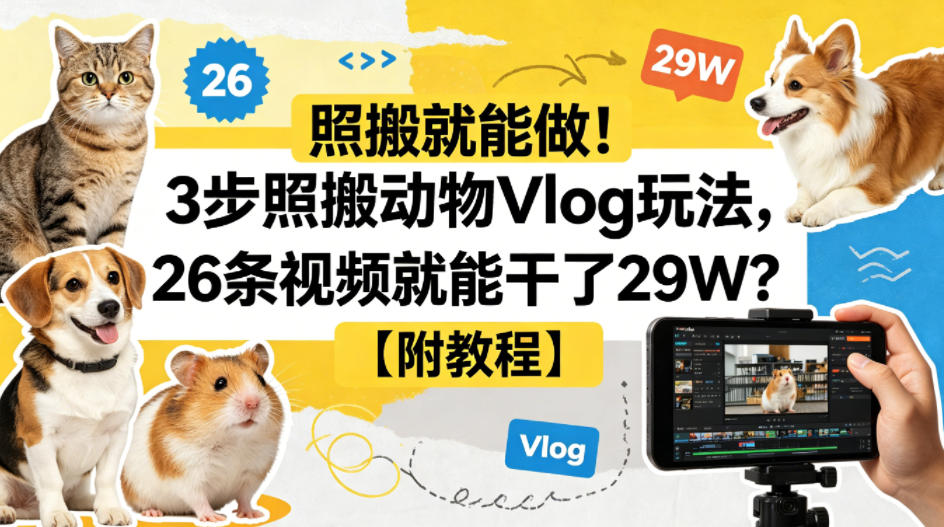 照搬就能做！3步照搬动物Vlog玩法，26条视频就能干了29W？【附教程】【赠coze一键生成工作流】-惠声资源站