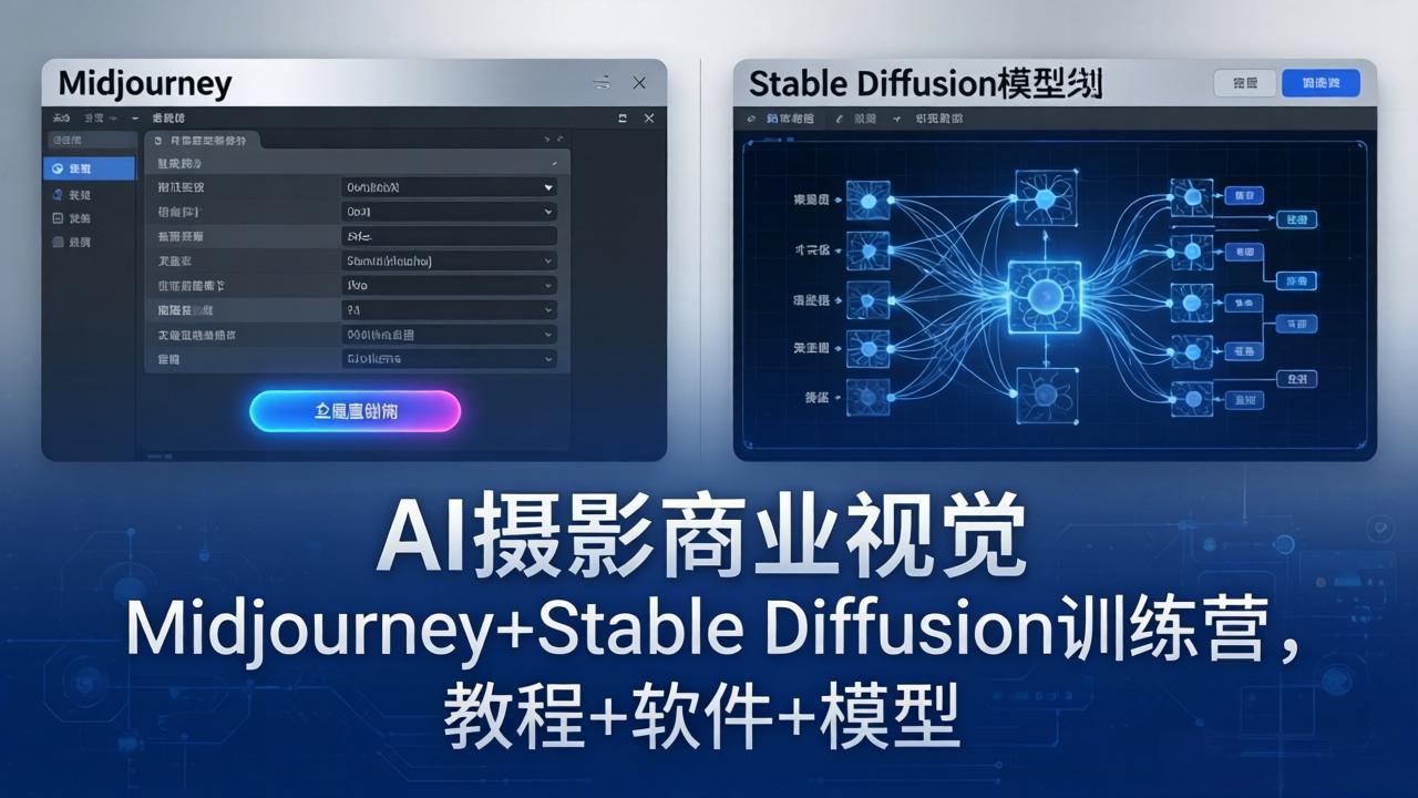 AI摄影商业视觉Midjourney+Stable Diffusion训练营，教程+软件+模型-惠声资源站