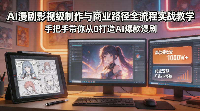 AI漫剧影视级制作与商业路径全流程实战教学，手带你从0打造AI爆款漫剧-惠声资源站