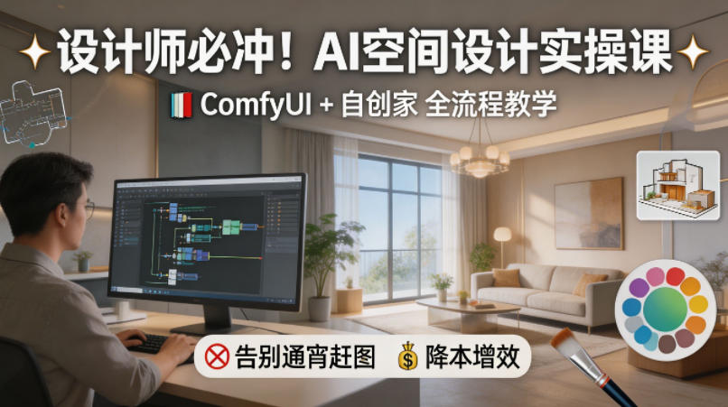 设计师必冲！AI空间设计实操课，ComfyUI+自创家全教学，告别通宵赶图，降本增效-惠声资源站
