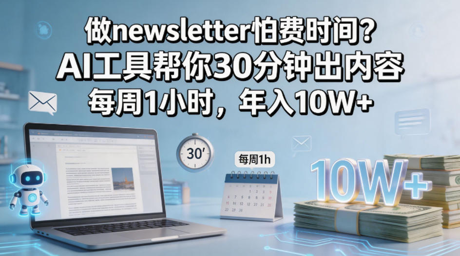 做newsletter怕费时间？AI工具帮你30分钟出内容，每周1小时，年入10W+！【原创双语字幕】-惠声资源站