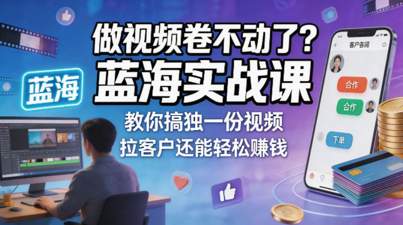 做视频卷不动了？蓝海实战课教你搞独一份视频，拉客户还能轻松賺钱！【原创双语字幕】-惠声资源站