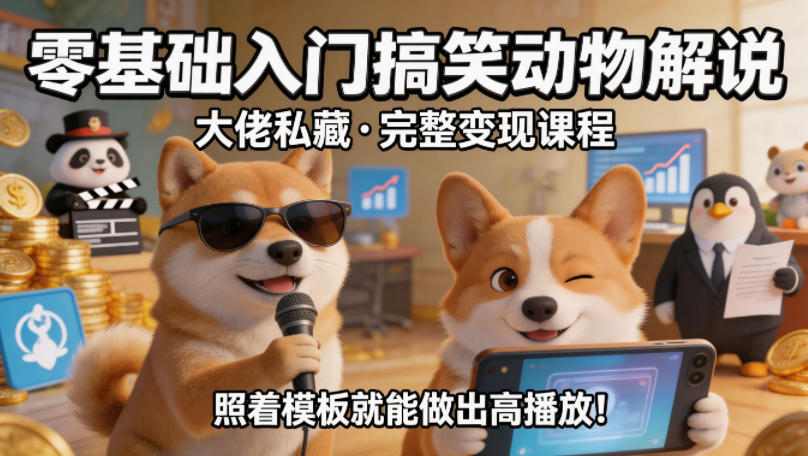 零基础入门搞笑动物解说，大佬私藏完整变现课程，照着模板就能做出高播放-惠声资源站