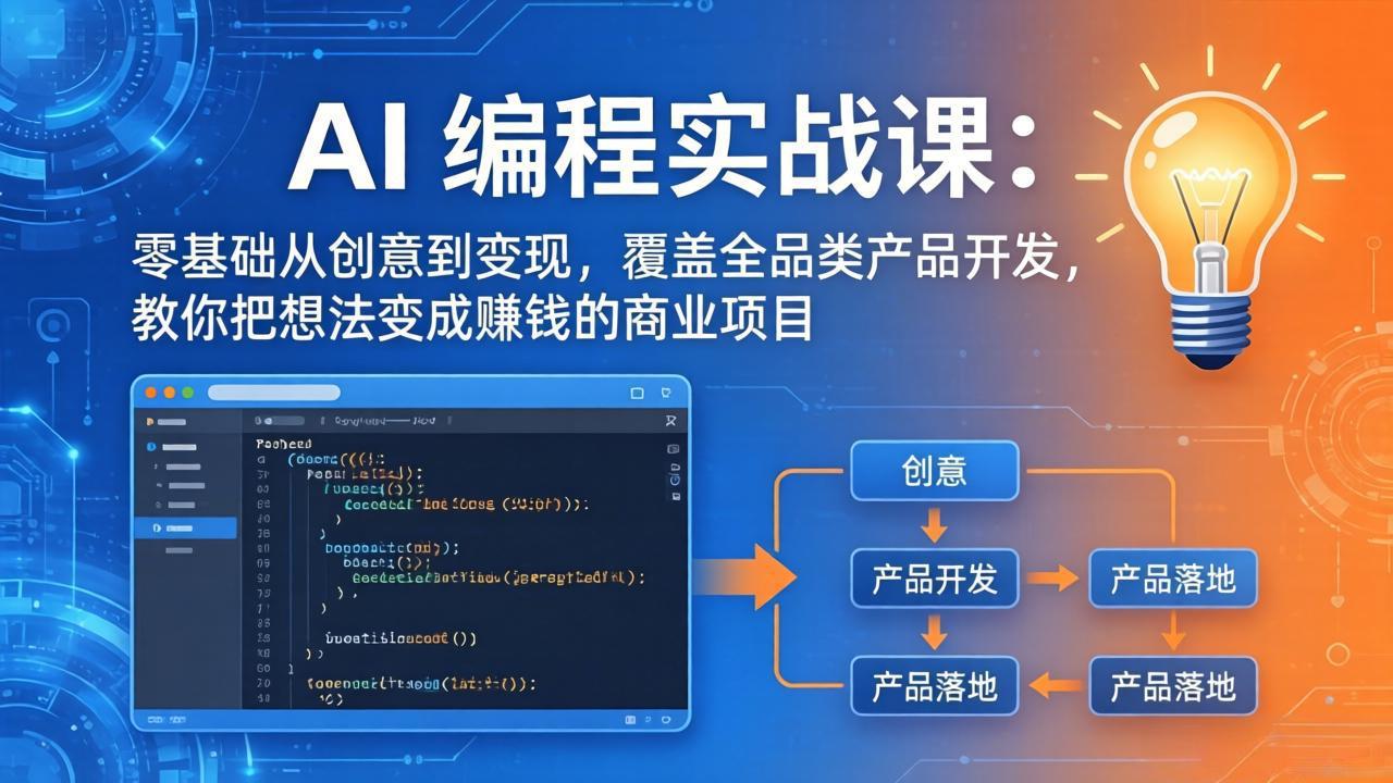 AI编程实战课-第三期-5月3更新：零基础从创意到变现，覆盖全品类产品开发，把想法变成赚钱项目-惠声资源站