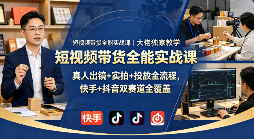 短视频带货全能实战课｜大佬独家教学，真人出镜+实拍+投放全流程，快手+抖音双赛道全覆盖-惠声资源站