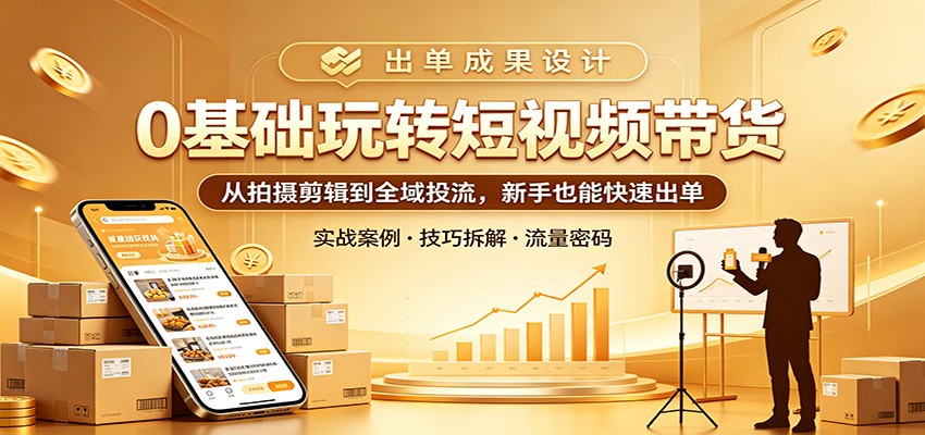 0基础玩转短视频带货：从拍摄剪辑到全域投流，新手也能快速出单-惠声资源站