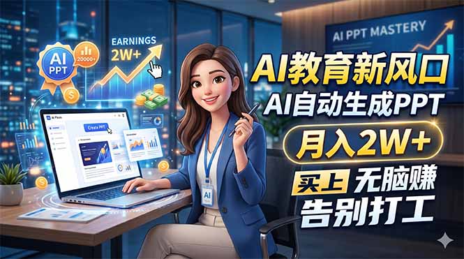 AI教育新风口，AI自动生成PPT，月入2W+，无脑赚，告别打工-惠声资源站