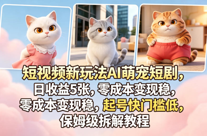 短视频新玩法AI萌宠短剧，日收益5张，零成本变现稳，起号快门槛低，保姆级拆解教程-惠声资源站