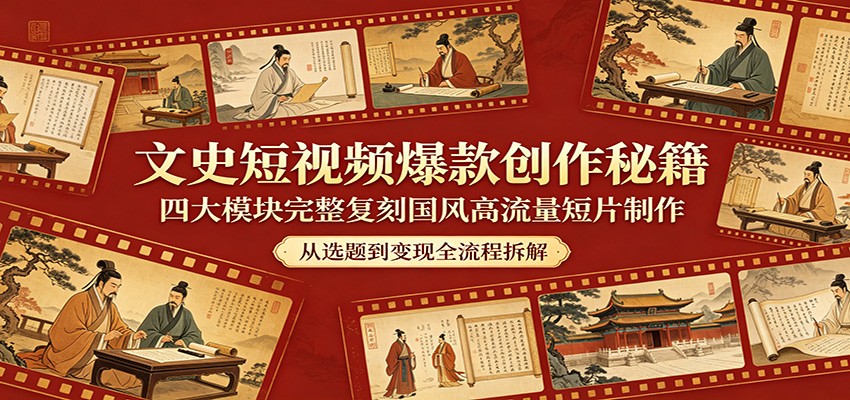 文史短视频爆款创作秘籍：四大模块完整复刻国风高流量短片制作-惠声资源站