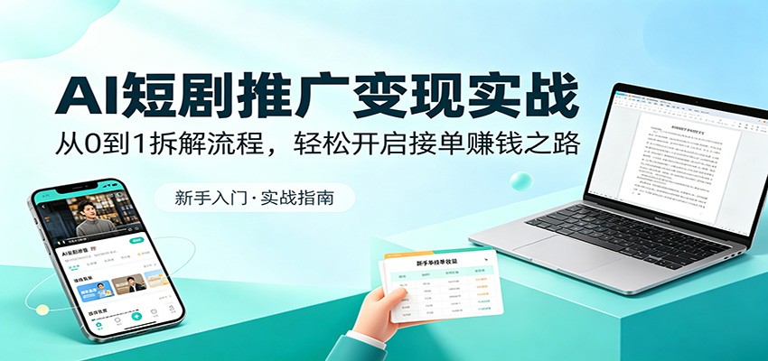AI短剧推广变现实战：从0到1拆解流程，轻松开启接单赚钱之路-惠声资源站