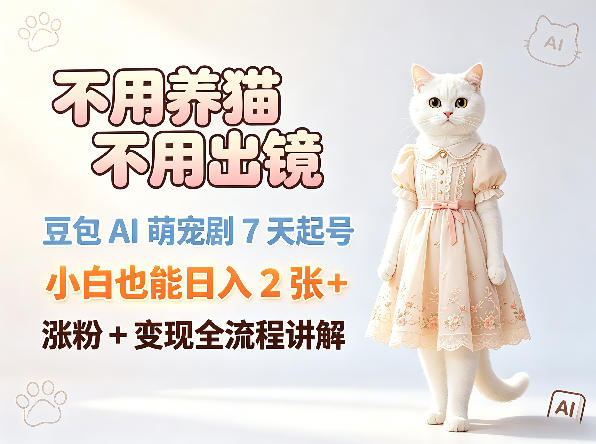 不用养猫不用出镜，豆包AI萌宠剧7天起号，小白也能日入2张+，涨粉+变现全流程讲解-惠声资源站