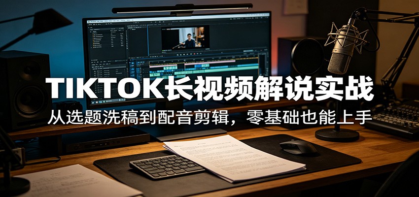 TIKTOK长视频解说实战：从选题洗稿到配音剪辑，零基础也能上手-惠声资源站