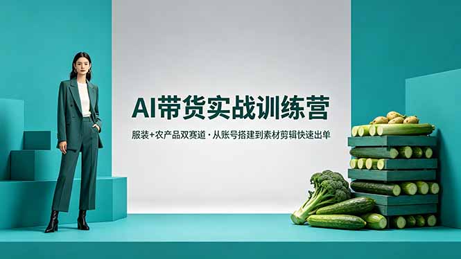AI带货实战训练营，服装+农产品双赛道，从账号搭建到素材剪辑快速出单-惠声资源站