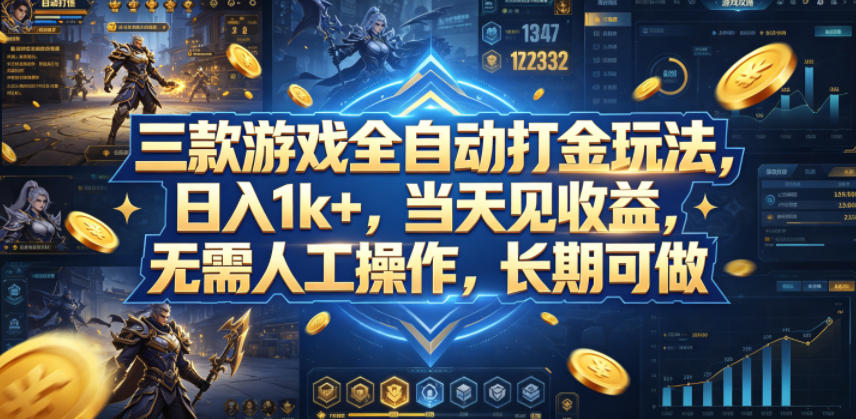 三款游戏全自动打金玩法，日入1k+，当天见收益，无需人工操作，长期可做【揭秘】-惠声资源站