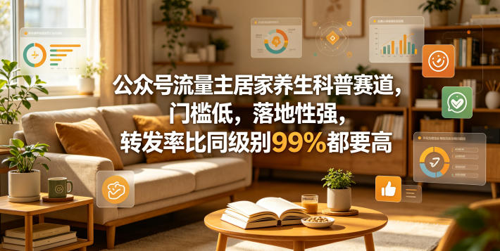 公众号流量主居家养生科普赛道，门槛低，落地性强，转发率比同级别99％都要高-惠声资源站