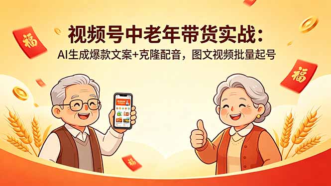 视频号中老年带货实战：AI生成爆款文案+克隆配音，图文视频批量起号-惠声资源站