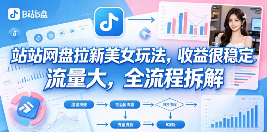B站网盘拉新美女玩法，收益很稳定，流量大，全流程拆解-惠声资源站