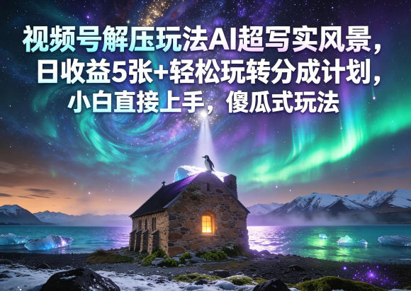 视频号解压玩法AI超写实风景，日收益5张+轻松玩转分成计划，小白直接上手，傻瓜式玩法-惠声资源站